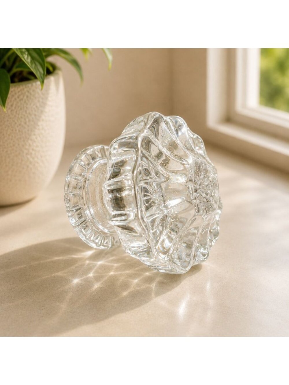 Vintage Clear Glass Fluted Doorknob Replacement With Faceted Design No Hardware